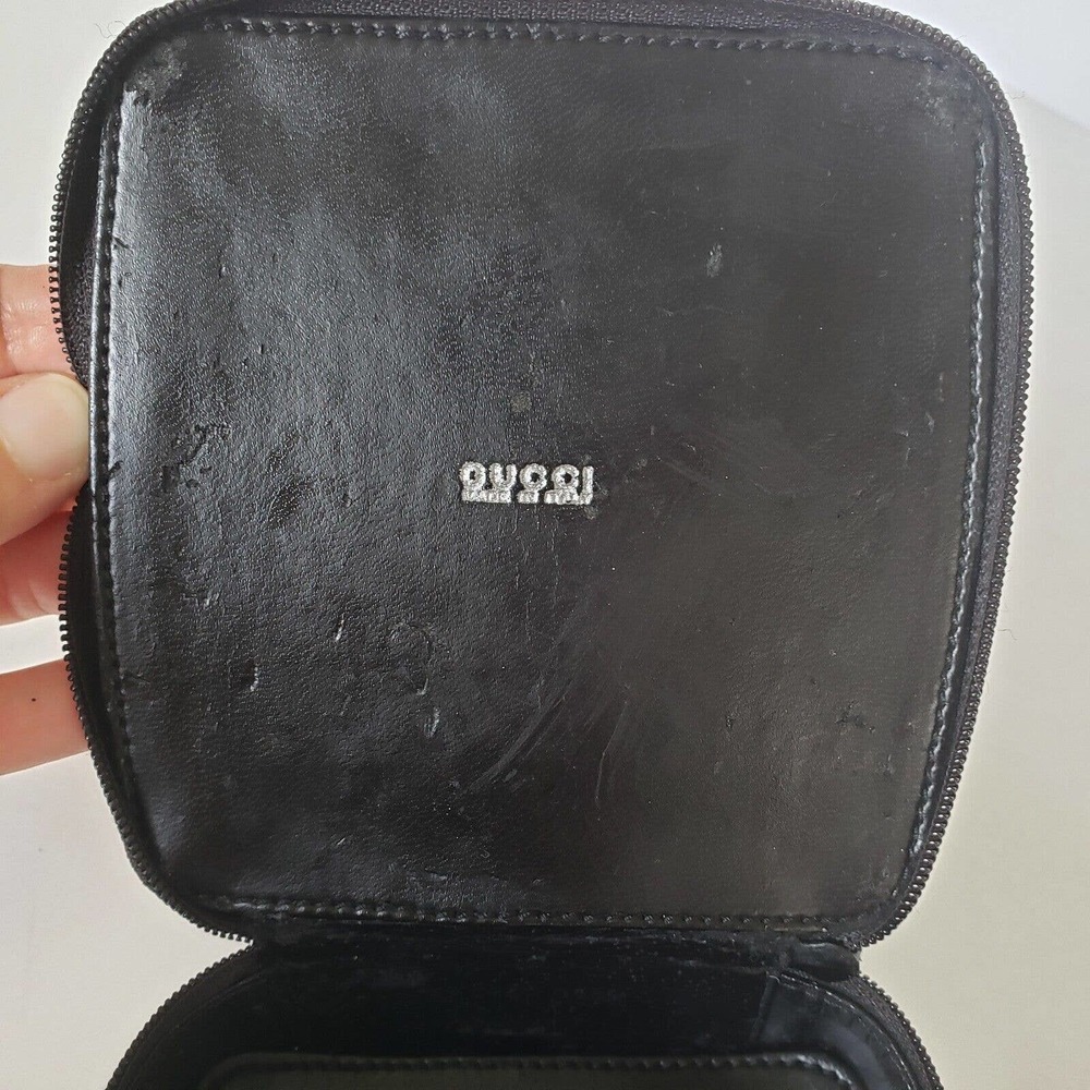 Gucci Black Smooth Leather Square Case Cosmetic Bag Pouch Zip Around 4x5" - Picture 5 of 11